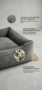Luksusowe Legowisko dla Psów Szczeniaków Zwierząt Velvet Premium Szary Sztruks