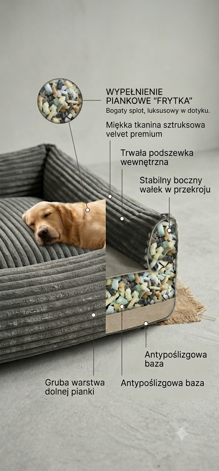 Luksusowe Legowisko dla Psów Szczeniaków Zwierząt Velvet Premium Szary Sztruks